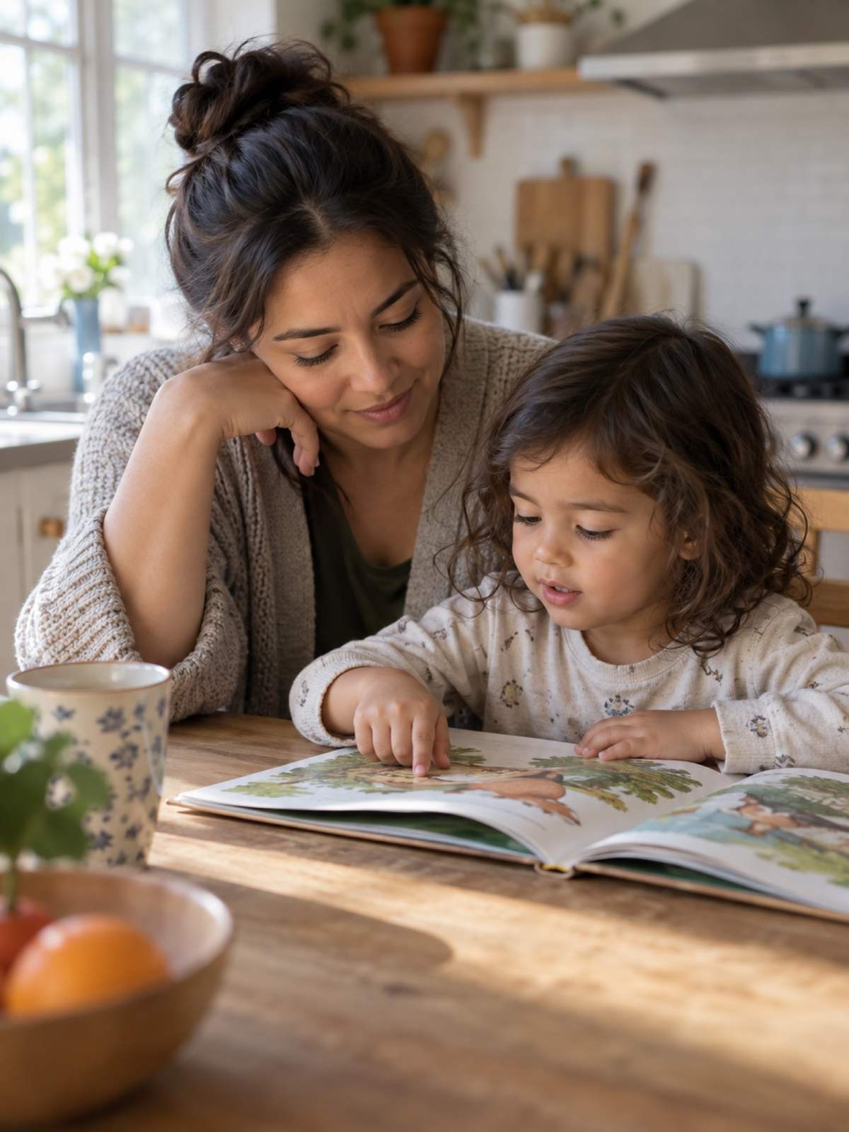Parent and child reading together