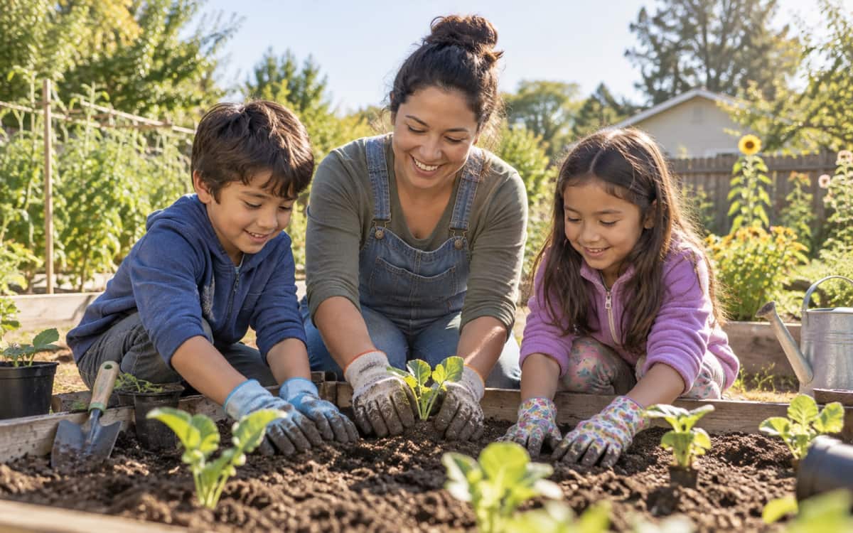 Kids planting seedlings